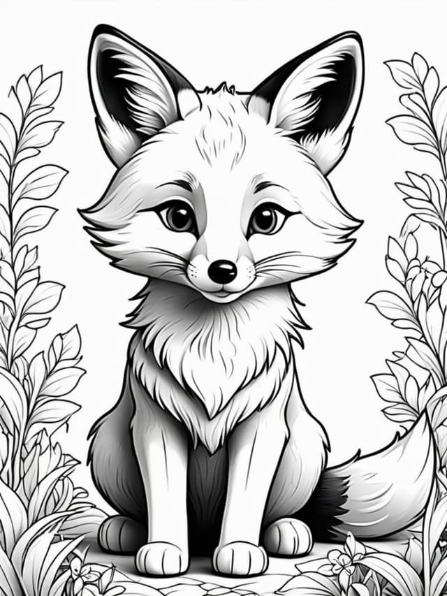 Cute Little Fox Sitting in Flowers