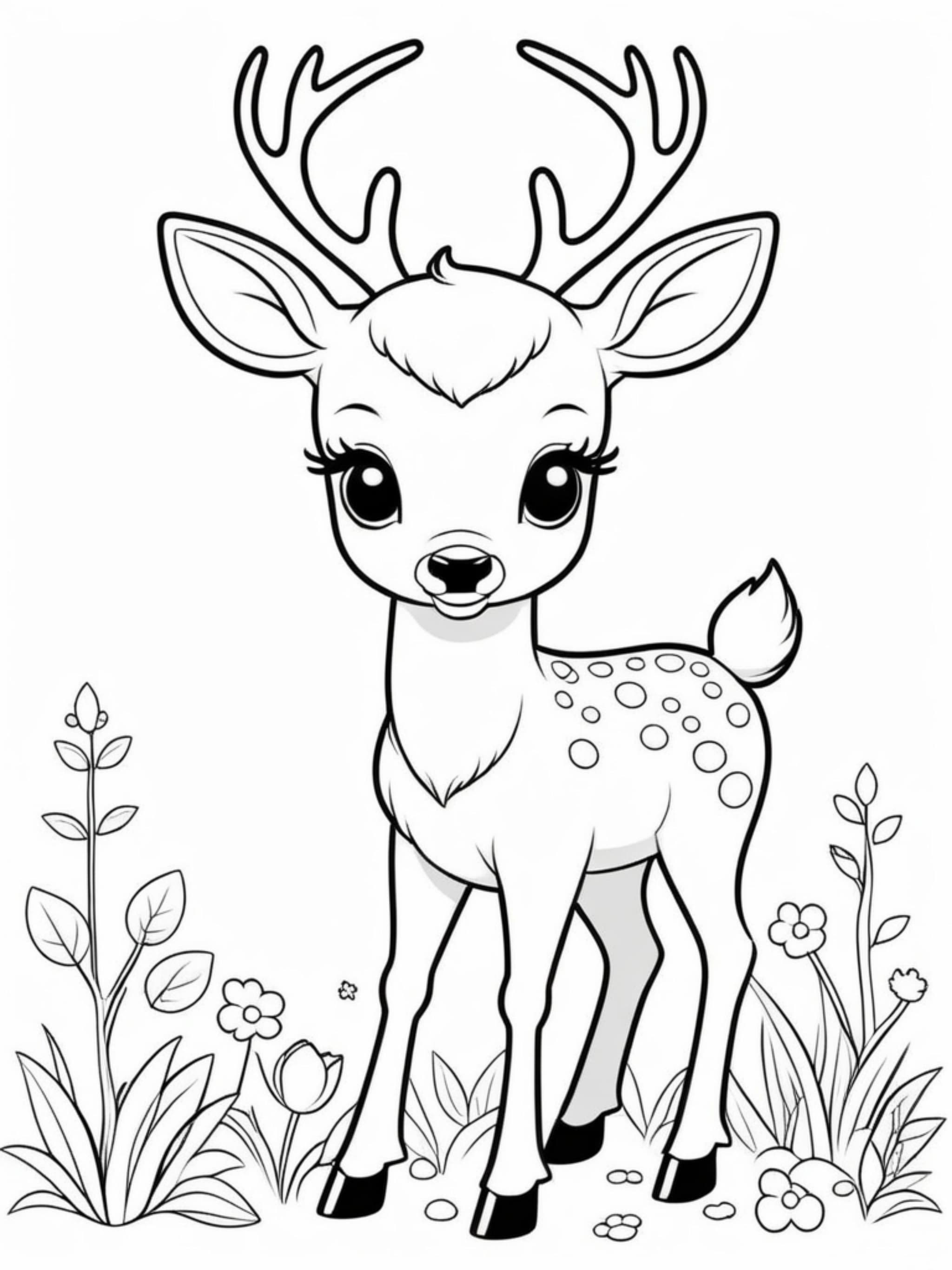 Baby Deer Standing By Flowers